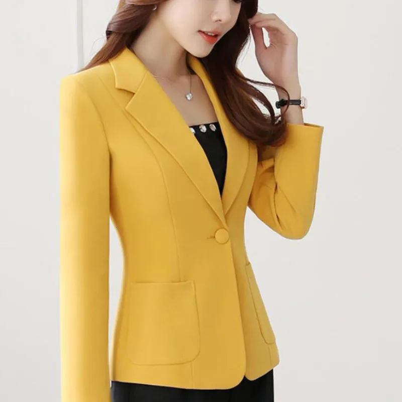 Kvinnors kostymer blazers gul kostym höstjacka för kvinnor solid smal affärs blazer damer svarta rockar koreanska kontor green blazer casual coat mujer 230311