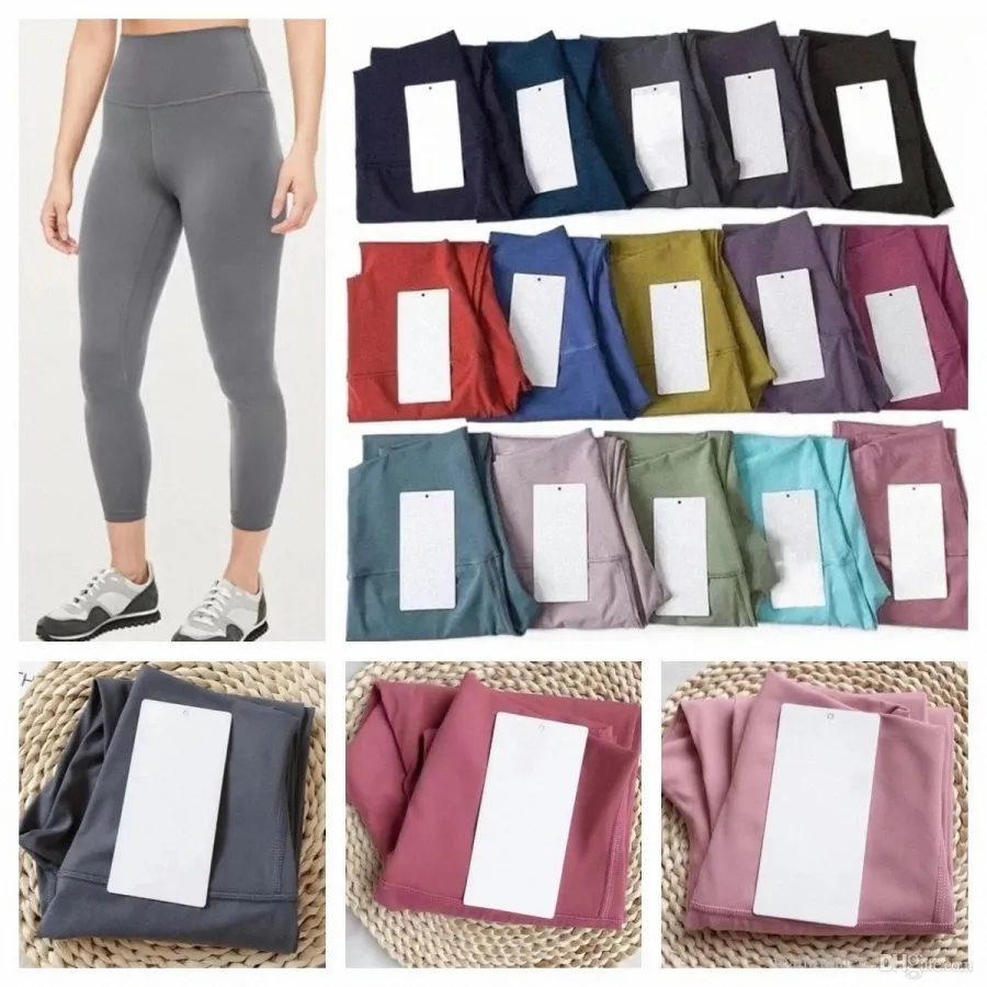 Calças femininas Active spring lulus lemons Align Calças leggings femininas Tank Biker Bra Top lululemens Roupa de ioga na altura do joelho feminina Gym High