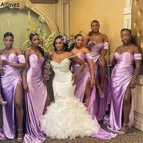 Girls Lilac Bridesmaid Afircan Dresses Sweetheart Off Shoulder Plus Size Maid Of Honor Gowns Sexy Split Long Mermaid Young Girl Wedding Guest Party Dress Cl1980