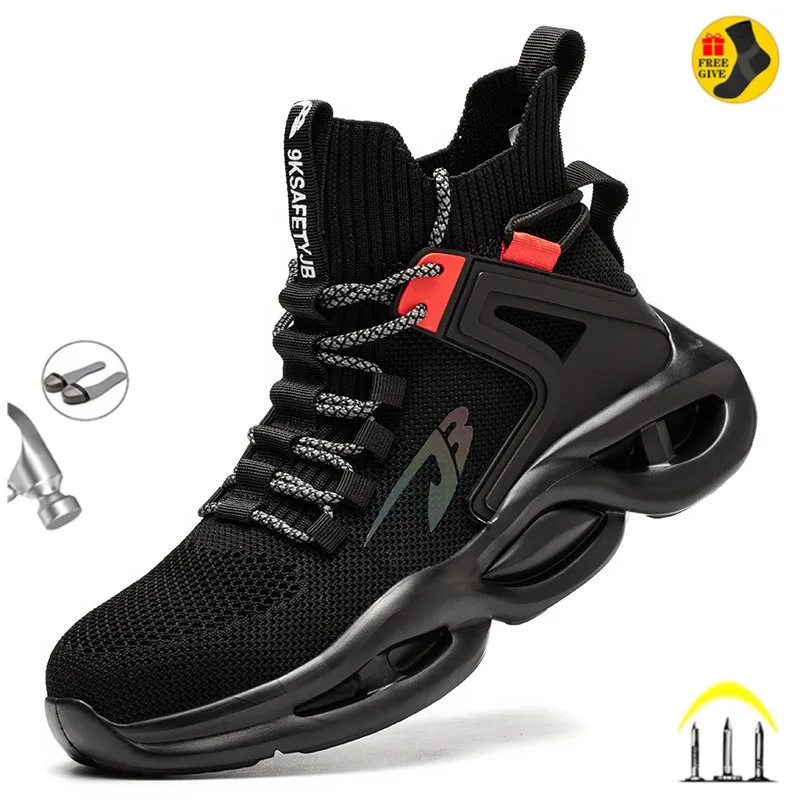 Safety Shoes Luminous Steel Toe Boots For Men Non-slip Work Boots Indestructible Shoes Kitchen Restaurant Safety Boots Male Footwear 36-48 230311