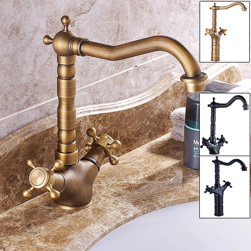 Bathroom Sink Faucets Antique Basin Brass Faucets Bathroom Sink Mixer Deck Faucet Rotate Single Handle And Cold Water Mixer Taps Crane Tap 230311