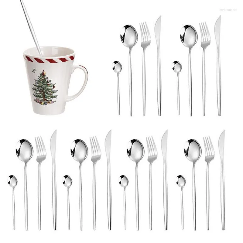 Dinnerware Sets Eating Utensils Travel Set For 6 Portable Stainless Steel Flatware With Christmas Gift Box Easy To Clean