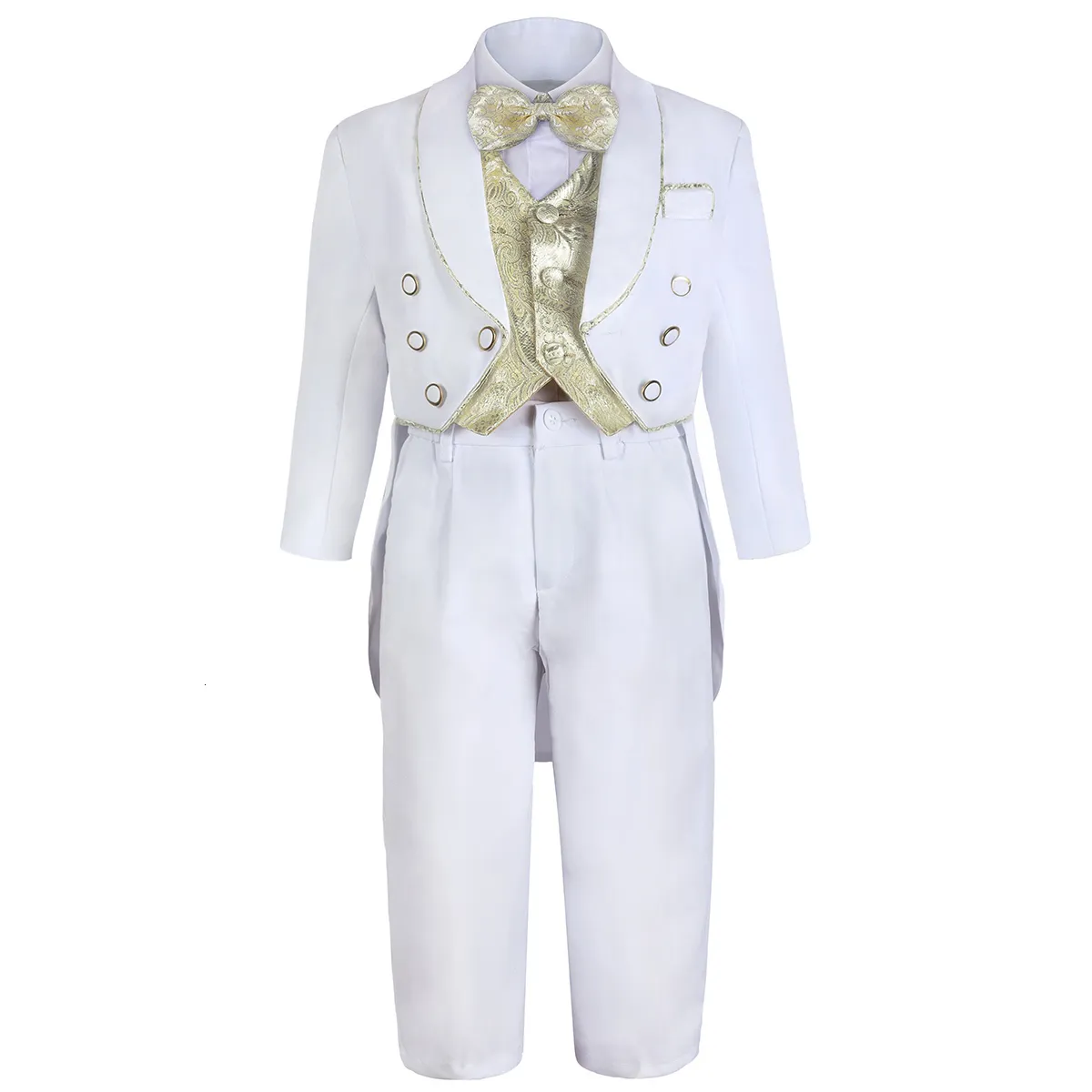 Suits Baby Boy Christening Baptism Tuxedo Toddler Wedding Ceremony Blessing Suit Infant Winter Formal Gentleman Outfit 5 Pcs 230310