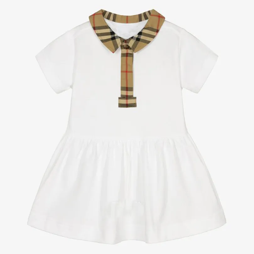Nowość 2023 maluchy sukienka ubrania dziewczynka koszula w kratę sukienka letnia dziecięca bawełniana koszula z krótkim rękawem spódnica klasyczna klapa w kratę importowane dostosowane tkaniny