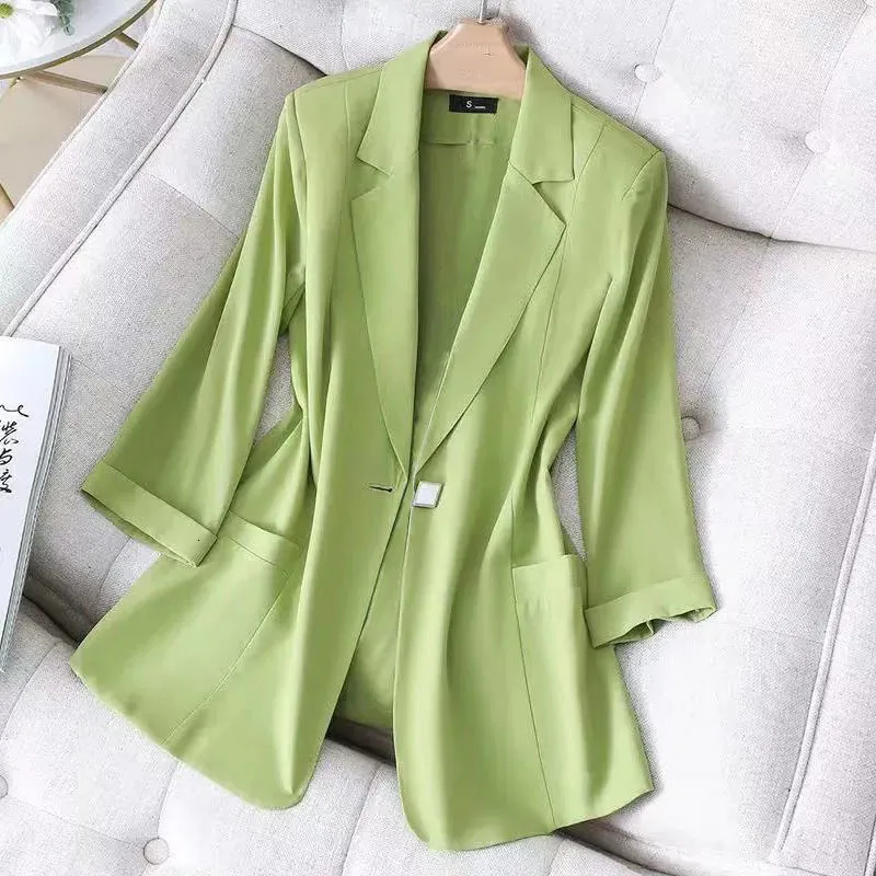 Women's Suits Blazers Black Thin Women Suit Jacket Summer Half Sleeve White Slim Female Blazers Elegant Chic Women Fashion Blazer Coat 230311