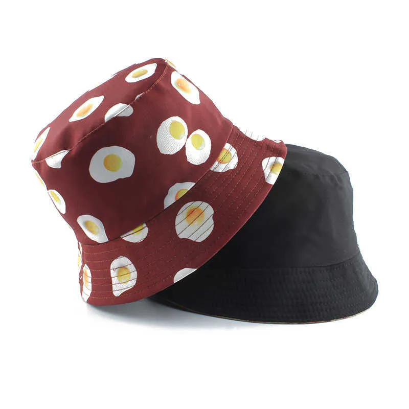 HBP Eggs Wide Unisex Brim Hats Stampa Bucket Reversible Beh Sun Streetwear Fisherman Outdoor Bob Cap Men Woman Hat P230311