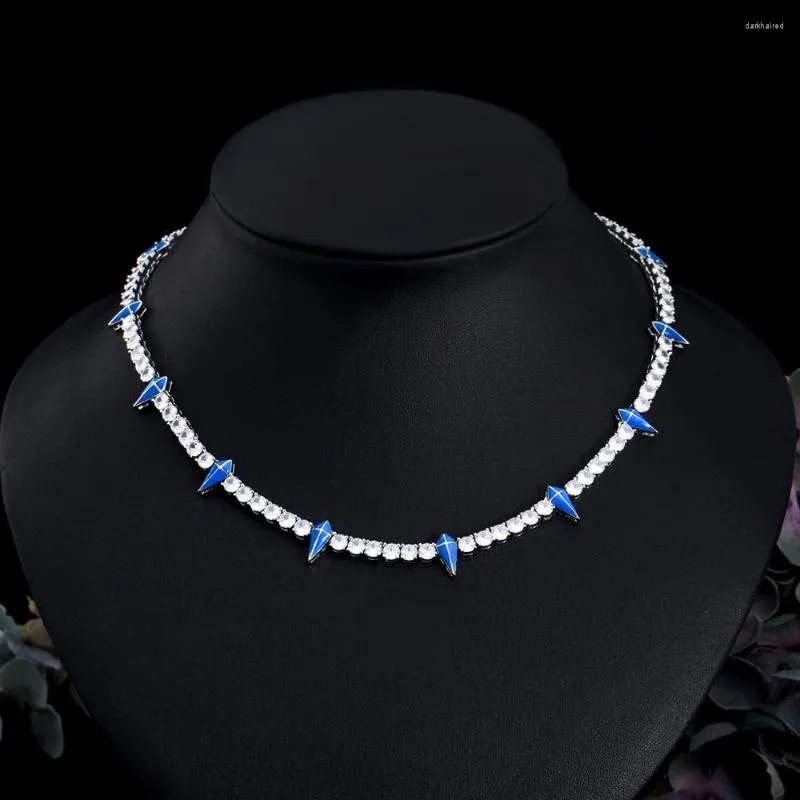 سلاسل Beaqueen Trend Neck Jewelry for Women Blue Marquise Garquise Cut Cz round Tennis Hippop Cocktail Party Nnedlaces N029