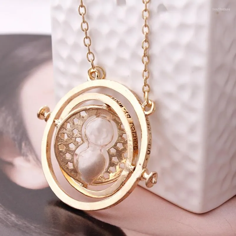 Pendant Necklaces Rotating Hourglass Time Necklace For Women Men High Quality Gold Color Glass Fashion Vintage Delicate Movie JewelryPendant