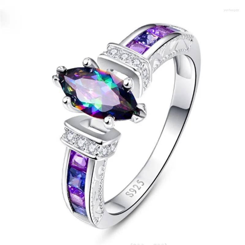 Wedding Rings Fashion Oval Cut Mix Sapphire Women Ring Silvering Silver Jewelry