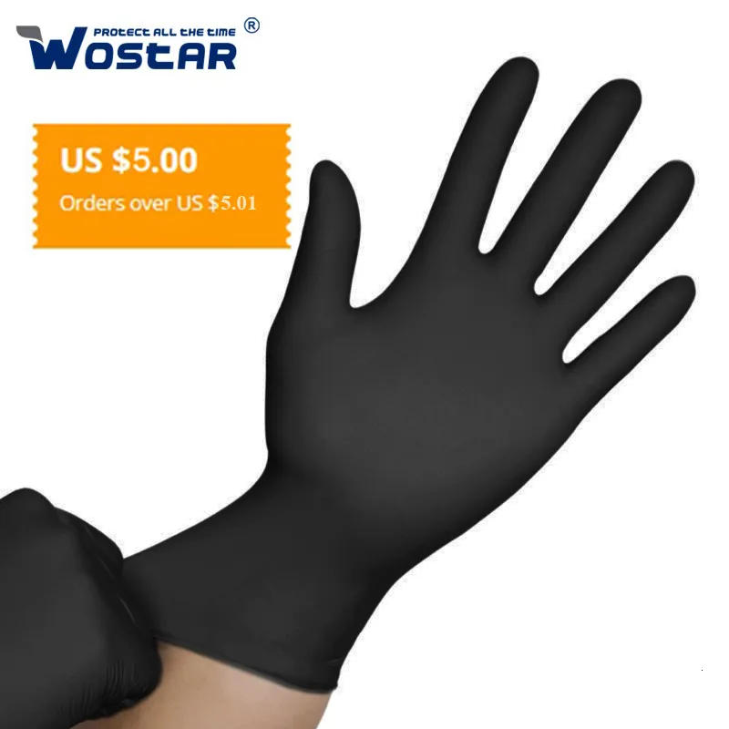 Gants Jetables Nitrile Wostar Noir Nettoyage Sans Allergie Étanche