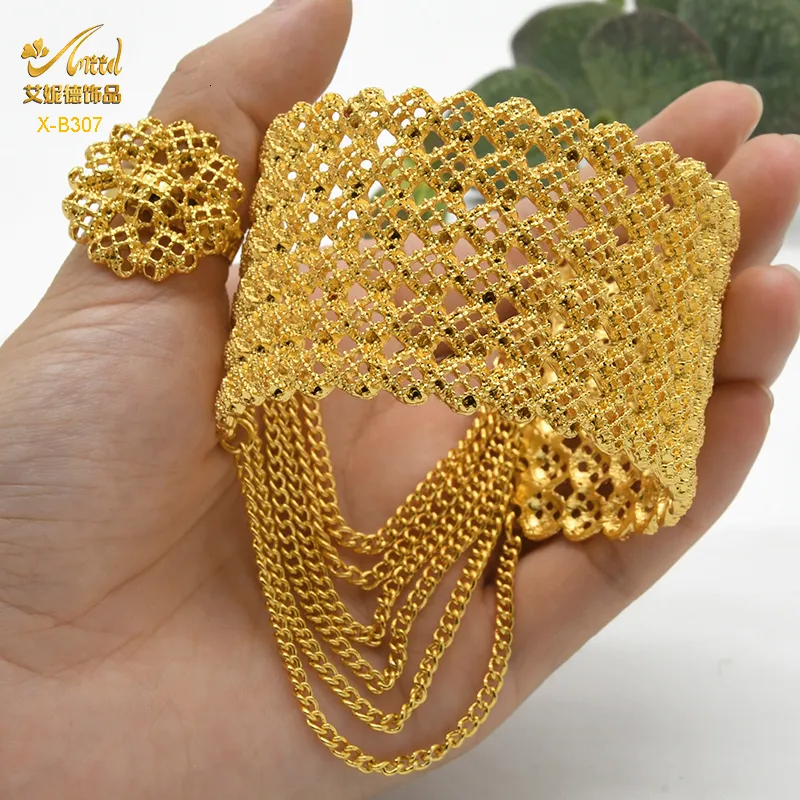 New Handmade Metal Bracelet Ring Set Gold Plating Arabic Middle East  Wedding Jewelry Ethnic Women Gifts Cuff Bracelet - Bangles - AliExpress