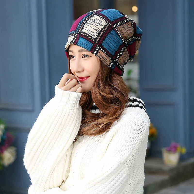 Masque facial à la mode cache-cou femmes coréennes automne et hiver treillis généreux trois usages foulard creux chapeau pull femme mode chapeau de lune