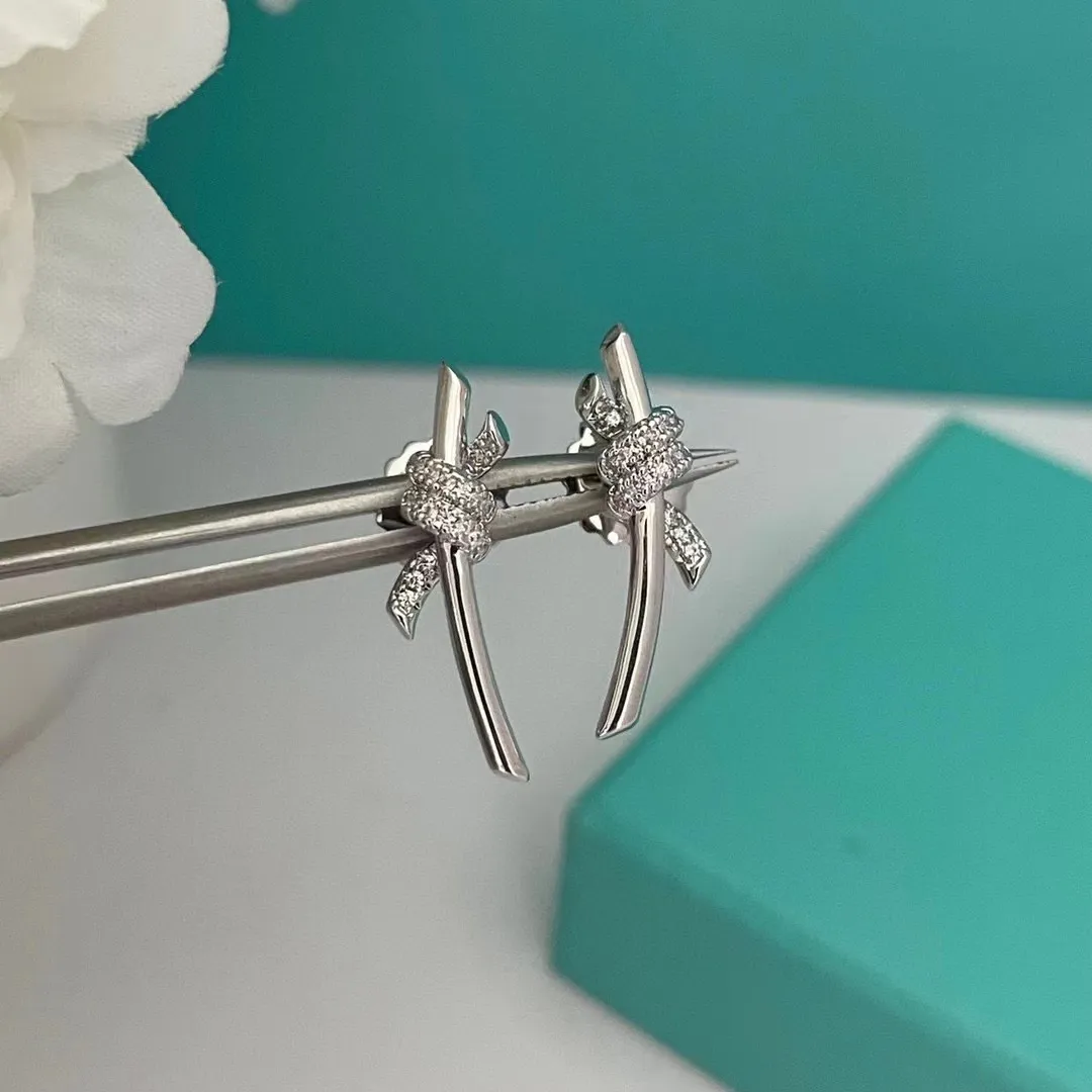 orecchini a bottone di design con nodo d'amore placcato in argento sterling s925 da donna cristallo brillante dolce adorabile orecchino a farfalla orecchini anelli per orecchie gioielli di marca di lusso