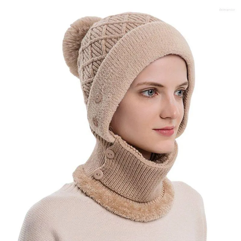 Beanies Beanie/Kafatası Kapakları Kadınlar İçin Kış Şapkaları Kalın Sıcak Kafatalar Gülümseme Kız Koruma Boyun Kar Kapağı Delm22