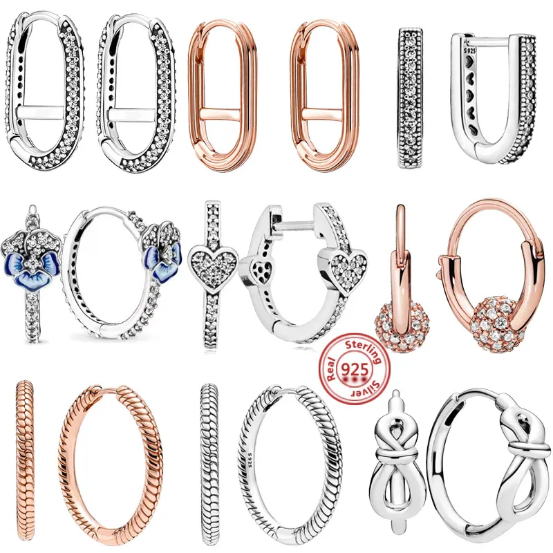 Os novos brincos populares de prata esterlina 925 e brincos de diamante de ouro rosa são adequados para presentes primitivos para joias Pandora DIY feminino