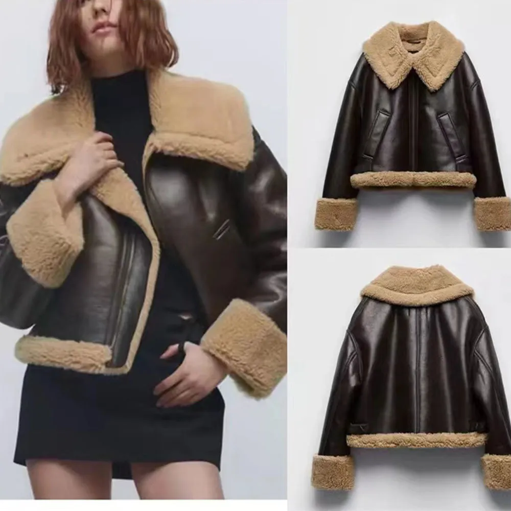 Women's Jackets Heeneberry Fashion Fur Coat Women Lamb Wool Lapel Doublesided Short Autumn and Winter Warm Cotton Jacket 230310