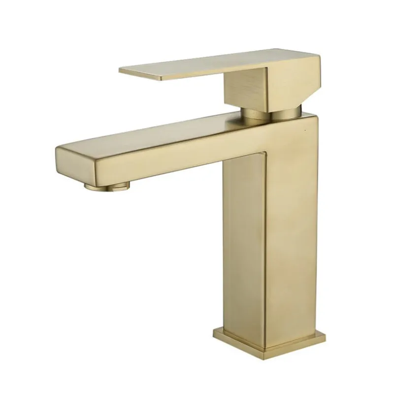 Bathroom Sink Faucets Bathroom brushed Gold Black nickel Faucet Deck Mounted Basin Sink Tap Mixer Cold Water Stainless Steel Faucet 230311