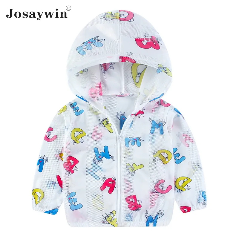 Jackets Zomer kinderen Kleding Kinderen voor meisjes Hooded Zipper Outdoor Sun Bescherming Boys Print Baby Light Coat 230311