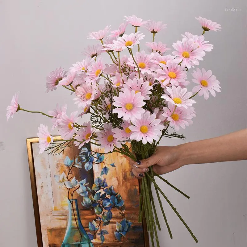 Dekorative Blumen, 5 Stück, Simulationsköpfe, Gänseblümchen, Seide, für Heimdekoration, Kosmos-Blumen, Hochzeitsstrauß, Braut, künstlicher Kranz