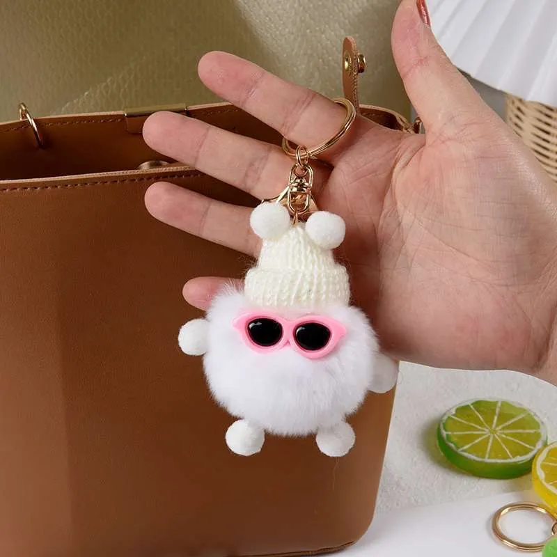 Candy Color Mini Bear Keychain Fur Pompom Key Chains Fluffy Bags Decor  Pendant';