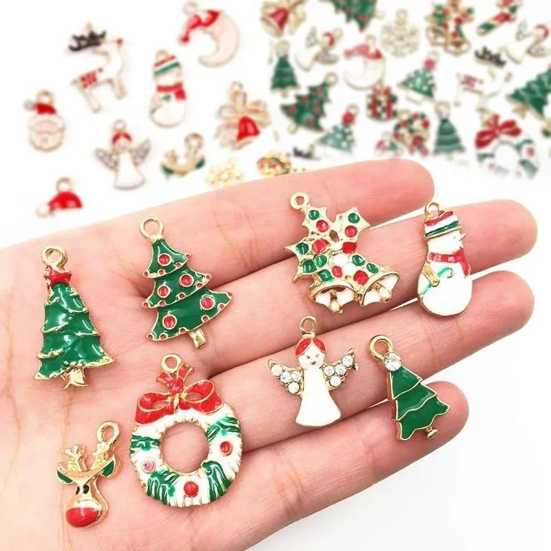 Charms 19/20Pcs Mixed Metal Enamel Christmas Pendants Ornaments Beads For Bracelet Earrings Jewelry Making Xmas Tree DecorationCharms