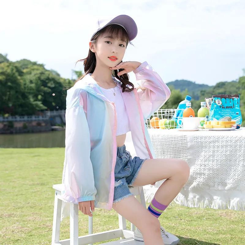 Jackets Teen Girls Summer Thin Breathable Pure Cute Coat Sun Protection Blouses Children Jacket Little Girl Air Conditioner 230311