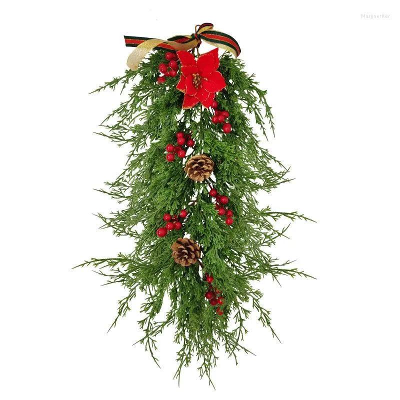 Dekorativa blommor jul dörr hängande hänge konstgjorda växter grön växt röd frukt tall kon utomhusdekor hem decore