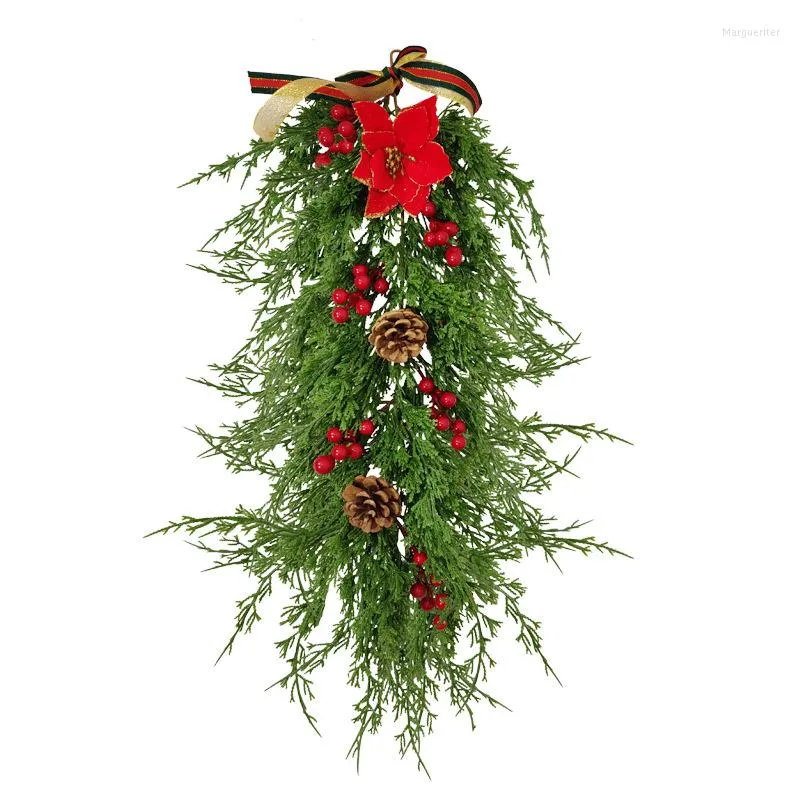 Decorative Flowers Christmas Door Hanging Pendant Artificial Plants Green Plant Red Fruit Pine Cone Outdoor Decor Home Decore