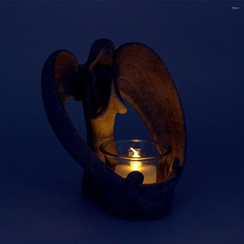 حاملي الشموع الزخرفة الحديثة لأصحاب الشموع الفني مع كأس الزجاج ملاك شموع الحامل الفني المرسومة باليد للكنيسة