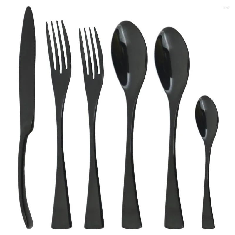 Set di stoviglie 6 pezzi Set di posate nere Specchio Acciaio inossidabile 18/10 Coltello occidentale Forchetta Cucchiaio da dessert Stoviglie Posate da cucina