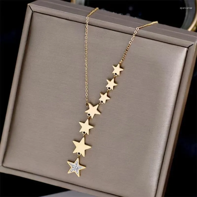 Cadenas Collar de múltiples estrellas de color de oro de acero inoxidable Collar de circón para mujeres Caker de cadena 2023 Regalo de joyería de moda de tendencia