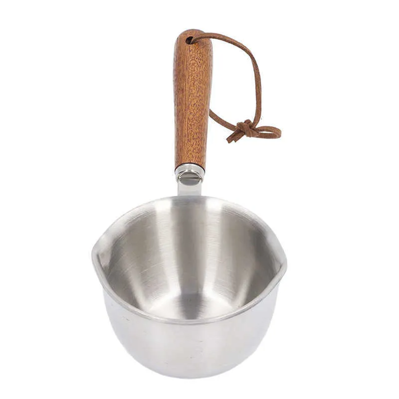 Pot à lait chauffe-beurre en acier inoxydable manche en bois 3 couches multi-usages fondant pour cuisine à l'huile 230311