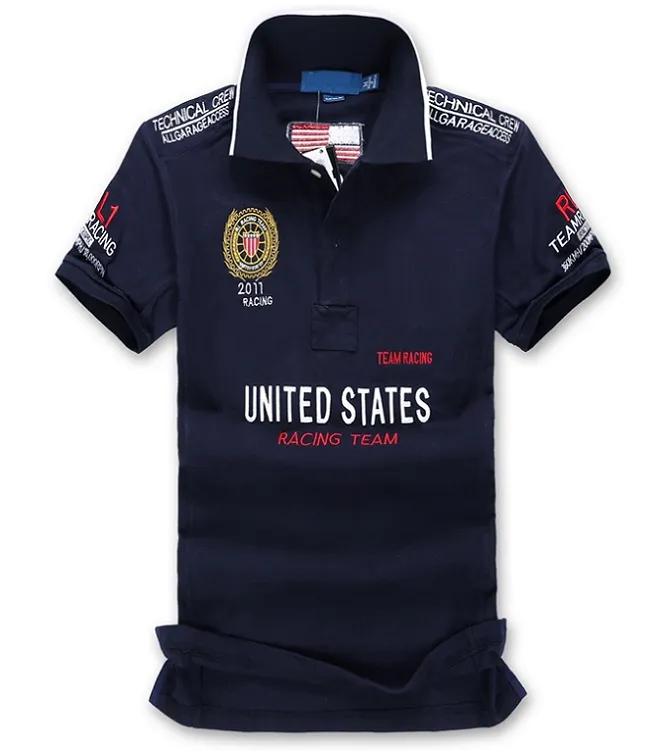 Luxusgüter Europäische und amerikanische Stickerei, Rennversion, Ruderversion, einfarbig, kurzärmelig, Herren-Poloshirt, Flaggen-T-Shirt, asiatische Größe S-5XL