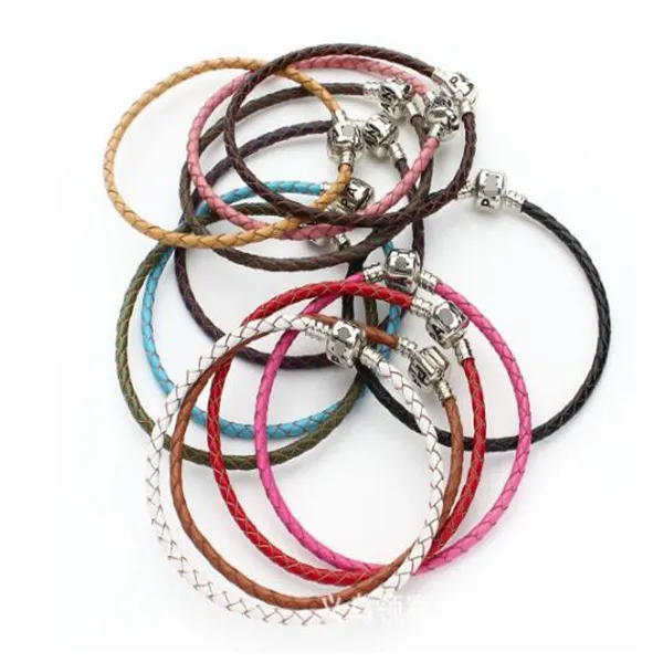 Charm Bracelets 12 color Fashion style red leather rope letter bracelet fit original charm beads DIY female gift