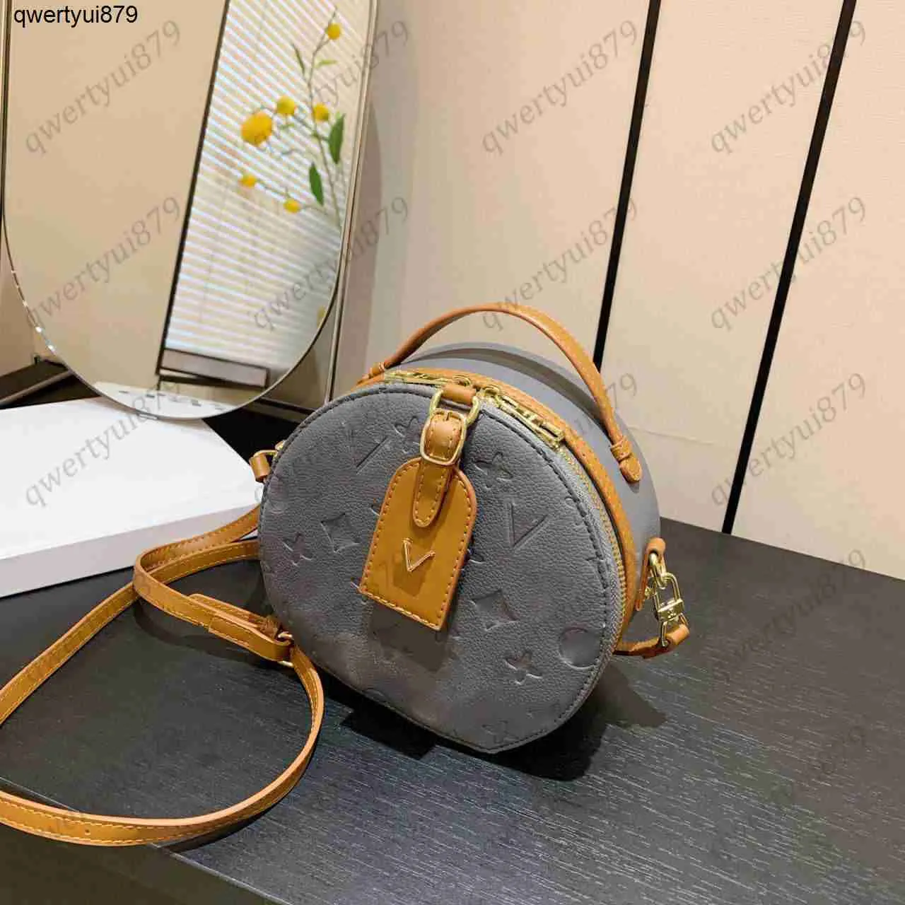 qwertyui879 Mini-Einkaufstasche für Damen, Luxusmarke, Designer-Handtasche, klassisch, geprägt, rund, süßes Leder, Umhängetasche, einzelne Schulter, 031223H