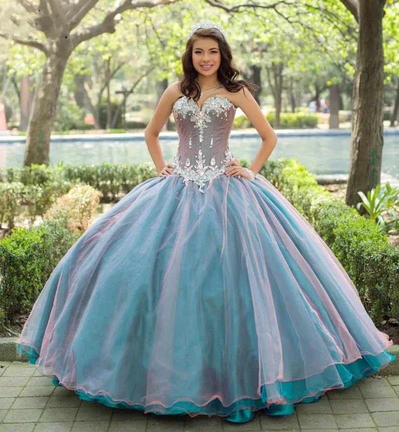 Vestidos Anos Princesa De Quinceanera Vestidos Strass Applique Puffy 15 Anos Meninas Vestido de Aniversário para Mulheres