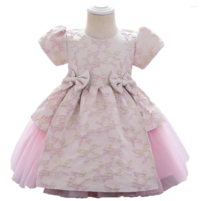 Girl Dresses Retro Flower Infant Baby Dress Princess Two Bow Baptism First Year For Girls Birthday Party Wedding Clothes