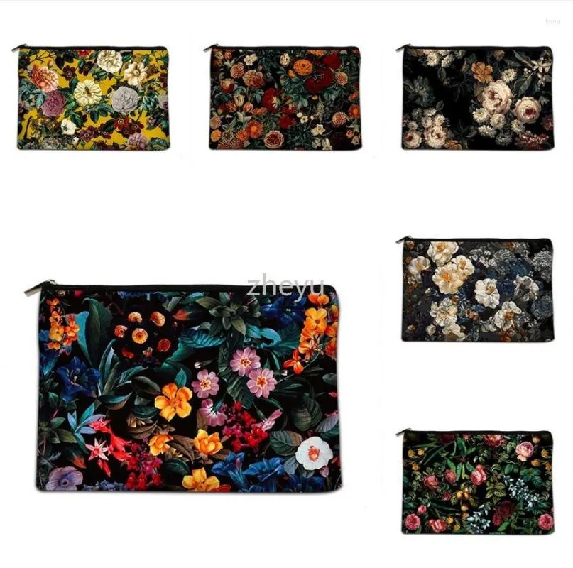 Bolsas de cosméticos pintura a óleo Padrão de flores Bolsa de embreagem Holetários de artigos para as mulheres Cartão de banco