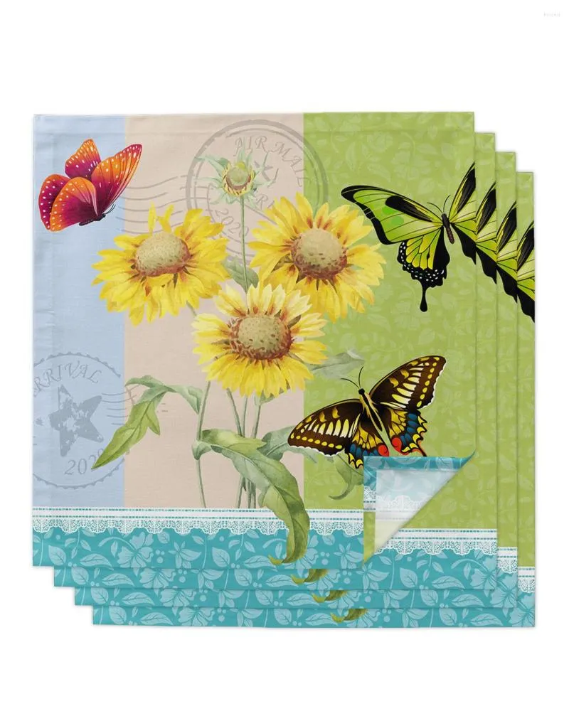 Tabellservett Blomma Sunflower Butterfly Postmark 4/6/8st Kitchen 50x50cm servetter som serverar rätter Hemtextilprodukter