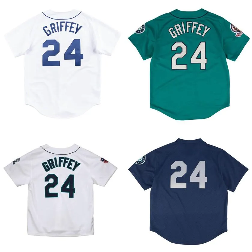 스티치 야구 유니폼 24 Ken Griffey Jr 1989 1995 1997 남자 여자 청소년 S-4XL 메시 클래식 레트로 저지