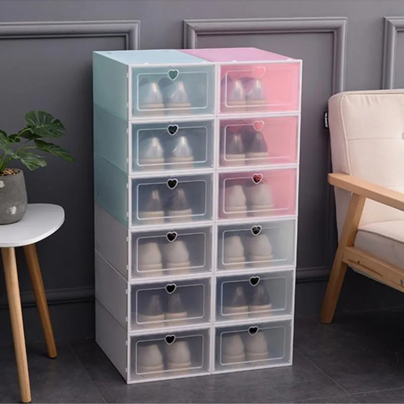 خزانة ملابس تخزين الملابس 1pc سميكة الأحذية الشفافة مربع علبة علبة أحذية بلاستيكية قابلة للتكديس shoeboxstorage shoerack