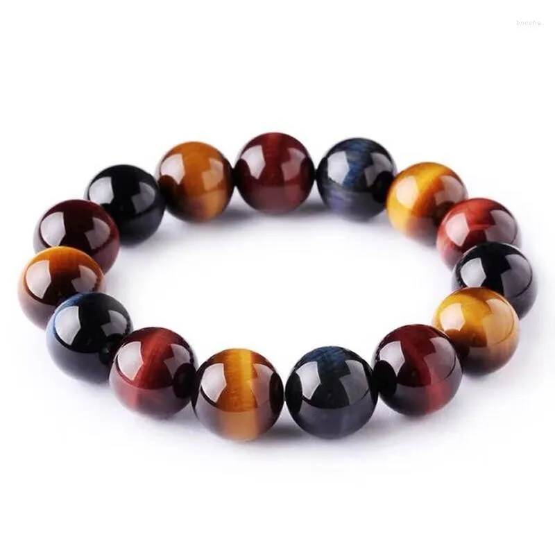 Strand Natural Tiger Eye Stone Buddhas Armband Trendy Bangle For Women Men Red Yellow Blue Colors blandade pärlor Handrad 8 10 12 14 16mm