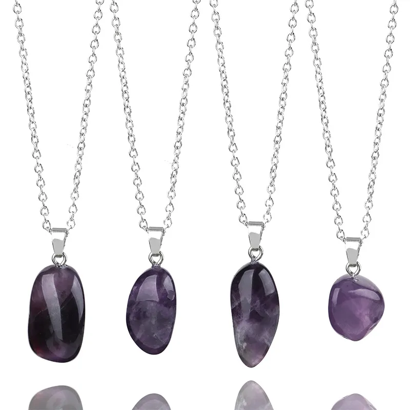 New Shiny Irregular Nature Stone Pendant Necklace White Clear Nature Amethyst Flash Tiger Eye Stone Bluestone Charms Yoga Jewelry Accessories for Women Wholesale