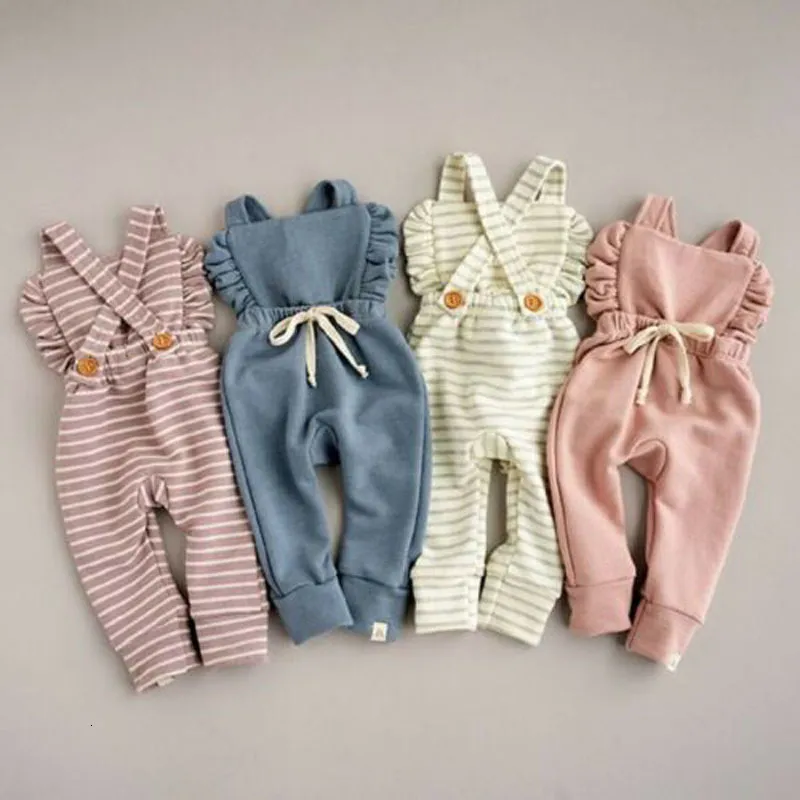 Rompers snel 03 jaar, heerlijk geboren babymeisje katoen ruches mouwloze massieve romper gestreepte jumpsuit outfit kleding 230311