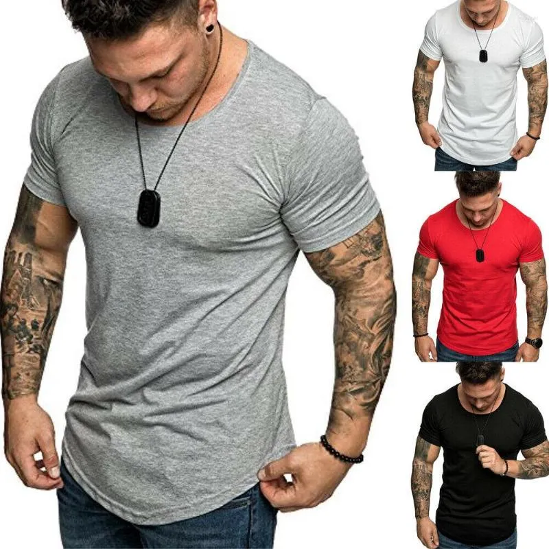 T-shirts pour hommes 2023 T-shirt d'été hommes col rond hauts t-shirt basique coupe ajustée à manches courtes couleur unie t-shirt style décontracté