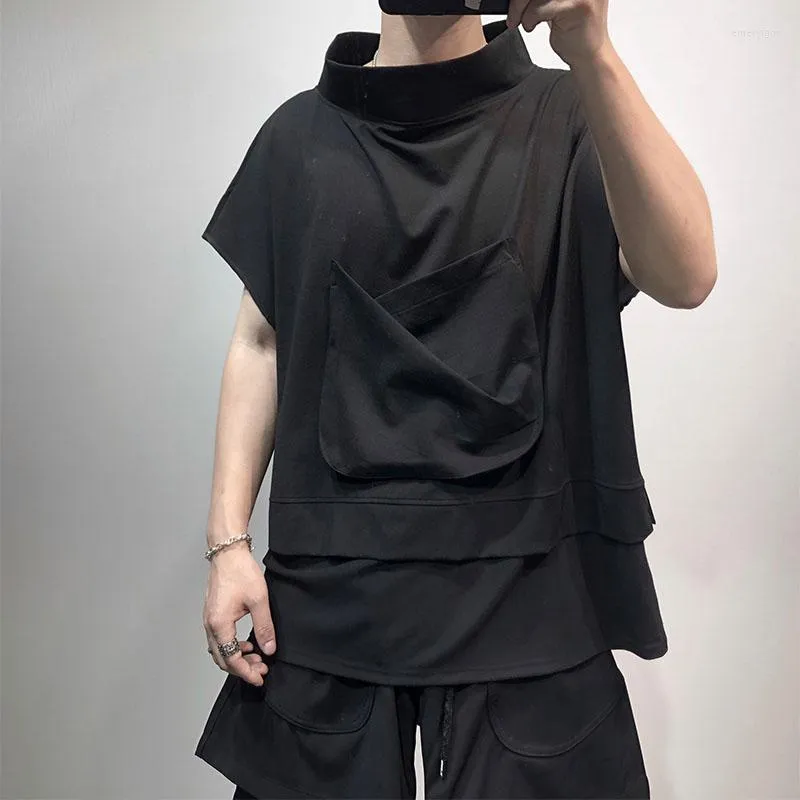 Men's Tank Tops Men's Sleeveless T-Shirt Vest Summer Korean Version Loose Irregular Design Stand Collar Casual Hip Hop Large Size