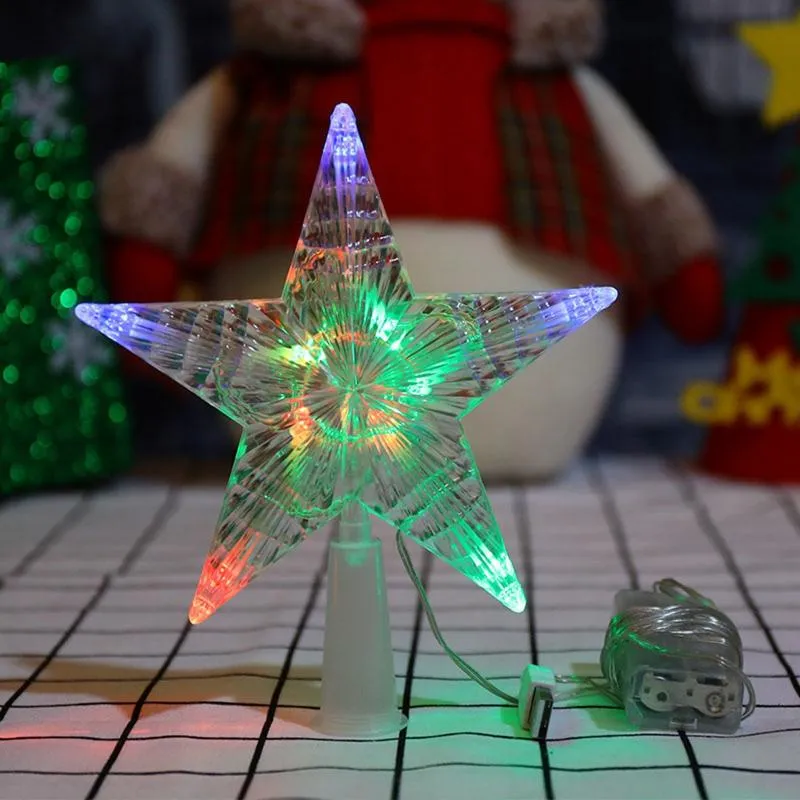 Kerstdecoraties Adornos de Navidad LED Tree Top Lights Luminous Star Light String Batterijbox Vijfpuntige decoratie