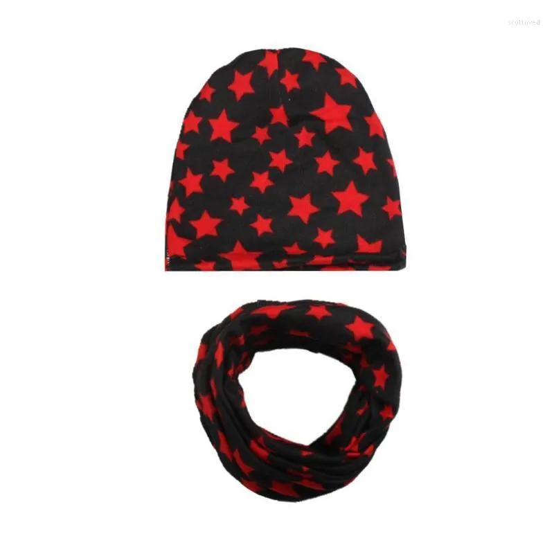 Beanies Unisex Çocuklar Sıradan Yumuşak Baskı Sıcak Beanie Şapka ve Bib Seti Kış Sonbahar Tip A l olarak resim Scot22