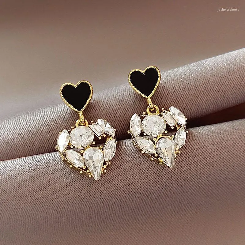 Dangle Earrings Luxury Heart 925 Silver Needle Diamond Crystal Jewelry Fashion Two-color Women's Anniversary Gift