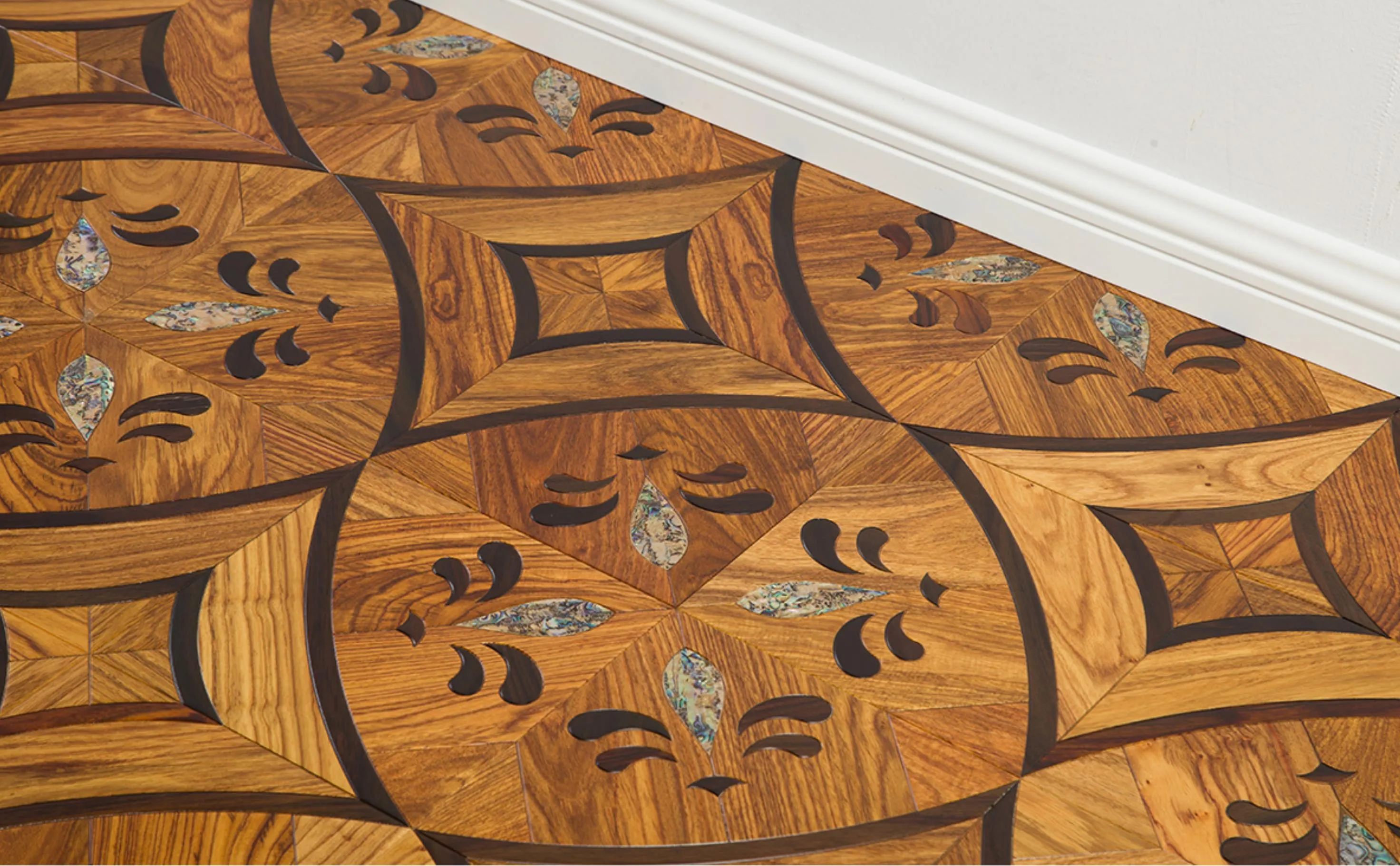 Kosso Flooring Parquet Medallion Floors en bois Home Decoration Panneaux d'incrustation en bois Géométrique Perle conçue Mur Wall Cladding Art Decor Marquetry Carpet